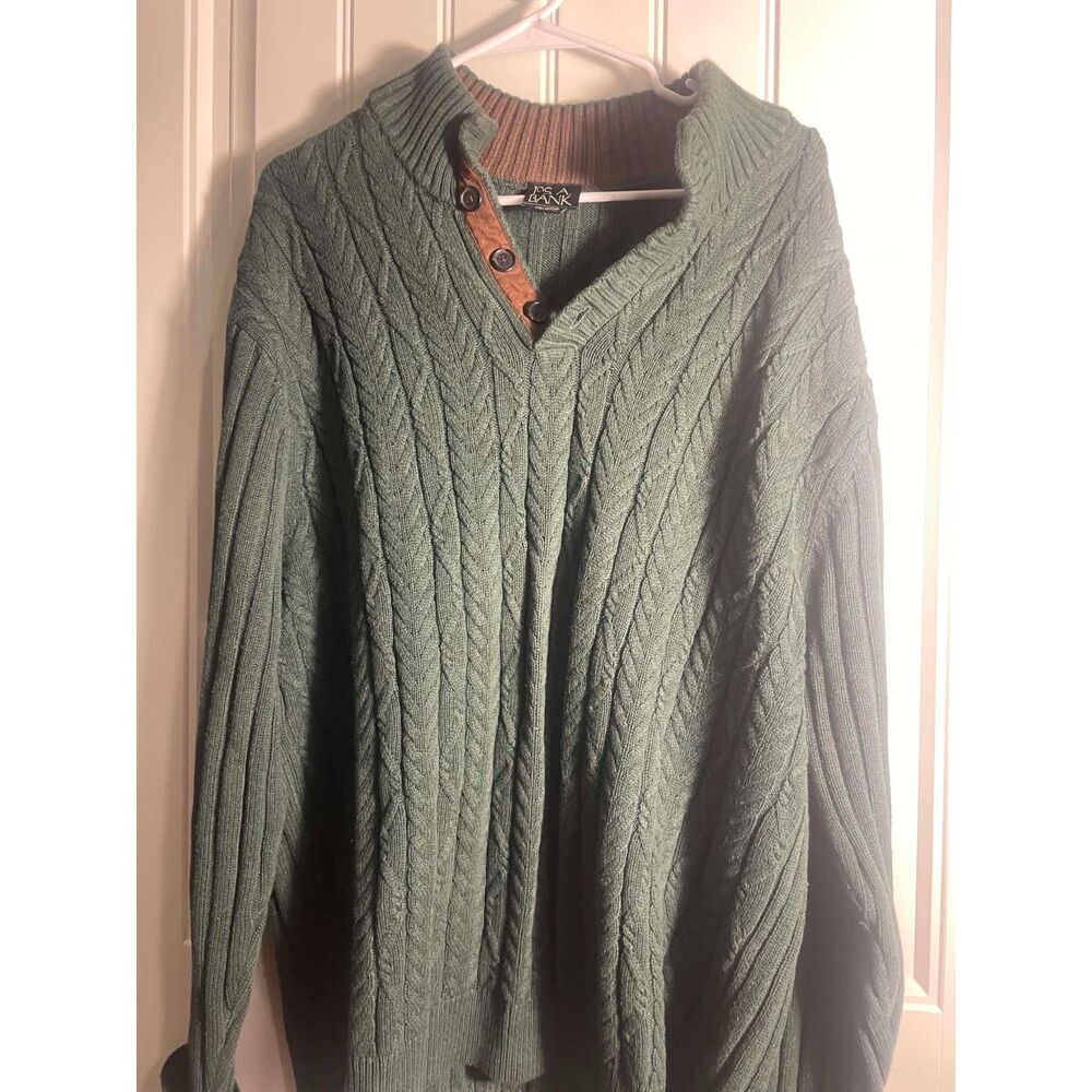 Joseph A. Bank Cable Knit 1/4 Button front Pullover Sweater, Green, XXL